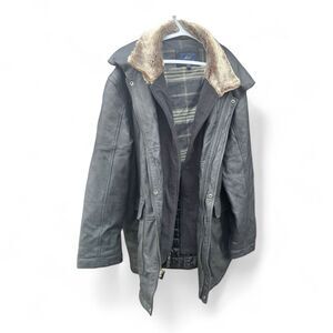 MAX Men’s Genuine Leather Heavyweight Jacket – Faux Fur Collar, Quilted Lining